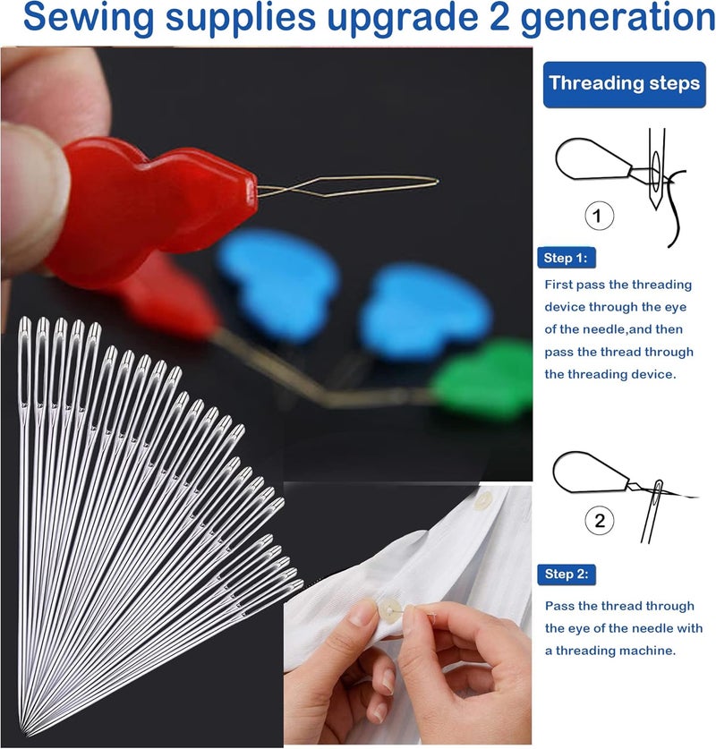 Orrdice 75 PCS Large Eye Sewing Needles, 5 Sizes Hand Sewing Needles with 4 Pcs Needle Threader, Including Embroidery - Image 3